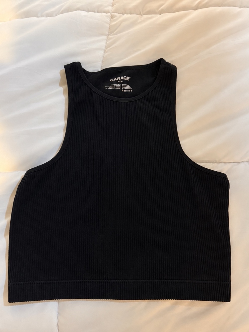 GARAGE Black Ribbed Cropped Tank Top Size M Racerback